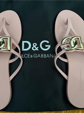 Dolce & Gabbana Blush Pink Jelly Slide Sandals with Gold DG Accent